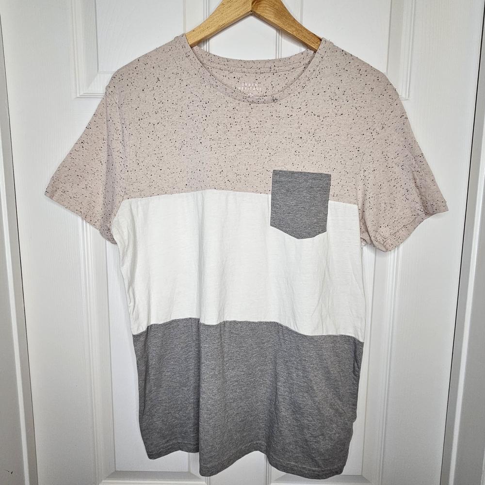 NWOT Urban Heritage Women's Colorblock T-Shirt Cotton Tee Pink White Gray Size M